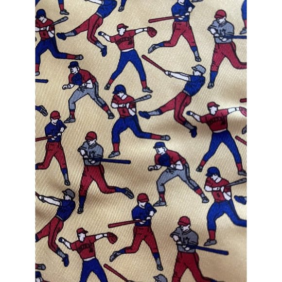 Vintage Bert Pulitzer 100% Silk Tie Baseball Sport Theme Yellow Red Blue USA - Picture 2 of 5